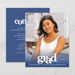 Navy budget graduation photo modern invitation