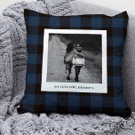 Navy Buffalo Plaid | Photo for Grandpa Cushion<br><div class="desc">This trendy and rustic pillow features your personal photo in a simple frame with your message for grandpa,  on a navy and black buffalo plaid pattern background that is a perfect choice for Father's Day.</div>