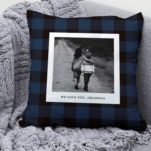 Navy Buffalo Plaid | Photo for Grandpa Cushion (Creator Uploaded)