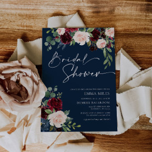 Navy Burgundy and Blush Bridal Shower Invitation