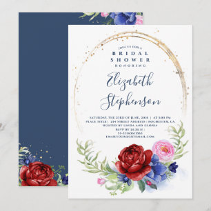 Navy Burgundy and Blush Floral Boho Bridal Shower Invitation