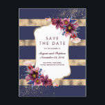 Navy Burgundy and Gold Floral Save the Date Announcement Postcard<br><div class="desc">Navy burgundy and gold floral bouquet save the date postcards</div>