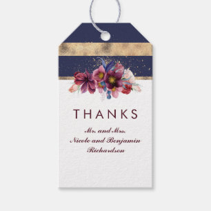 Navy Burgundy and Gold Floral Wedding Gift Tags