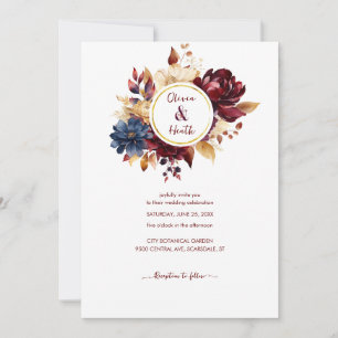 Navy Burgundy Autumn Wedding Invitation