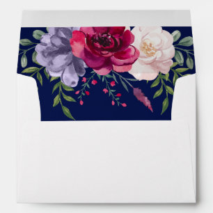 Navy Burgundy & Blush Floral Botanical 5x7 cards Envelope