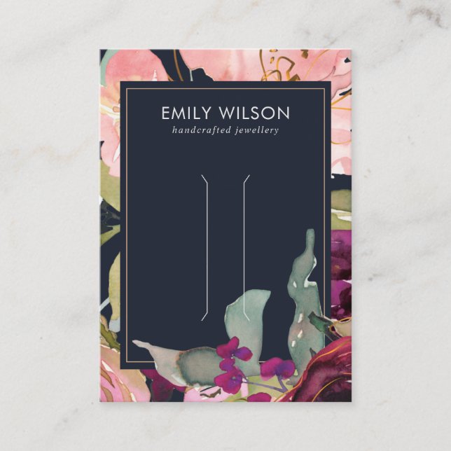 NAVY BURGUNDY BLUSH FLORAL HAIR CLIP DISPLAY CARD (Front)