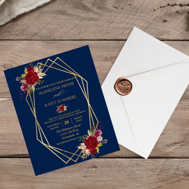 Navy Burgundy Blush Gold Frame Gold Wedding Budget Flyer (Creator Uploaded)
