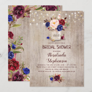 Navy Burgundy Blush Mason Jar Rustic Bridal Shower Invitation