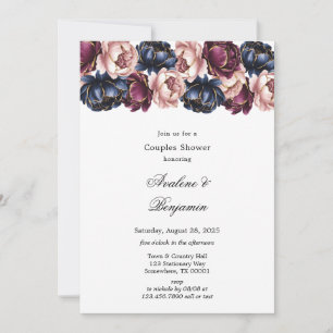 Navy Burgundy Blush Pink Peony Couples Shower Invitation