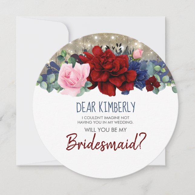 Navy Burgundy Blush Will You Be My Bridesmaid Invitation (Front)