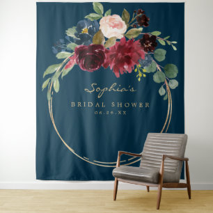 Navy Burgundy Bridal Shower Decor Backdrop Tapestry