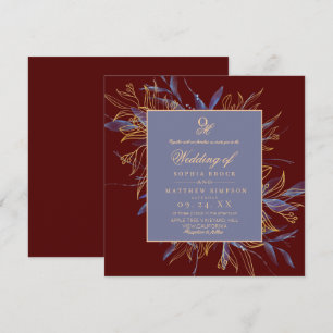 Navy Burgundy Classic Floral Wedding Invitation