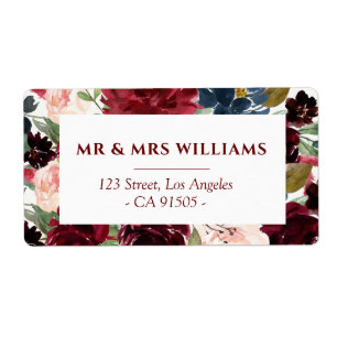 Navy burgundy floral address label