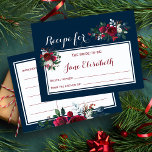 Navy burgundy floral bride to be recipe card<br><div class="desc">Chic and classy bride to be recipe postcard with red burgundy and white peony flowers bouquets with seasonal winter fir branches,  red berries and foliage on midnight navy blue background. Ideal for your winter / Christmas floral themed bridal shower.</div>