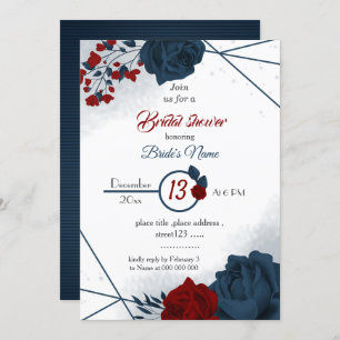 navy & burgundy floral geometric bridal shower  invitation