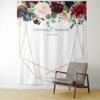 Navy Burgundy Floral Wedding Decor Backdrop
