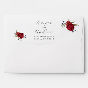 Navy Burgundy Floral Wedding Return Address Envelope