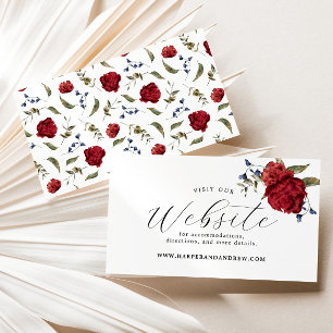 Navy Burgundy Floral Wedding Website Enclosure Card