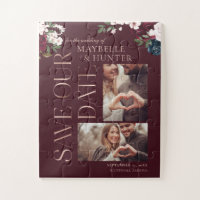 Navy & Burgundy Florals Photo Save Our Date