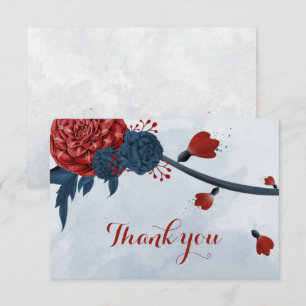 navy & burgundy flowers botanical thank you card