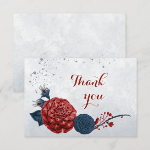 navy & burgundy flowers botanical thank you card