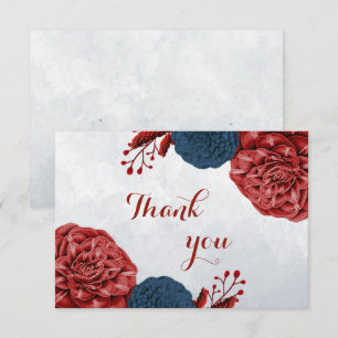navy & burgundy flowers botanical thank you card