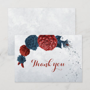 navy & burgundy flowers botanical thank you card