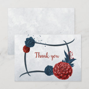 navy & burgundy flowers botanical thank you card