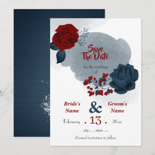 Navy & burgundy flowers romantic save the date