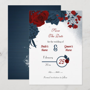 Navy & burgundy flowers romantic save the date
