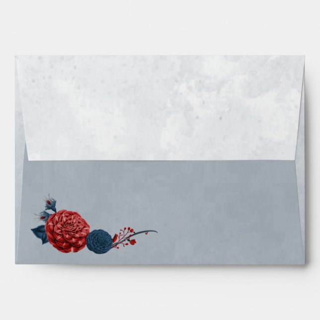 navy & burgundy flowers wedding envelope (Back (Top Flap))