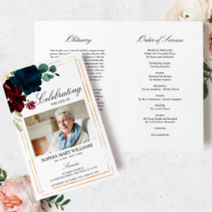 Navy & Burgundy Funeral Program Order of Service