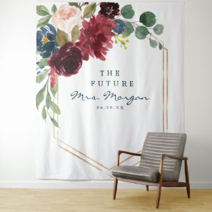 Navy Burgundy Future Mrs Bridal Shower Backdrop Tapestry