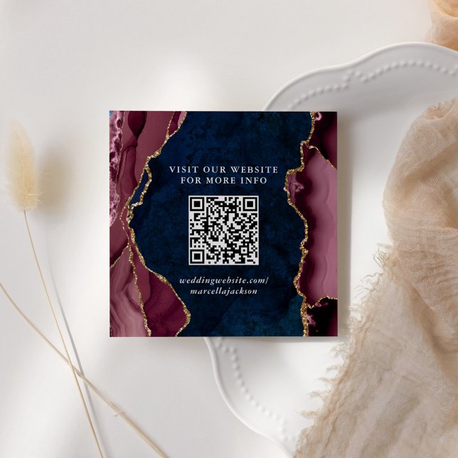 Navy, Burgundy & Gold Agate Website QR Code Card (Creator Uploaded)