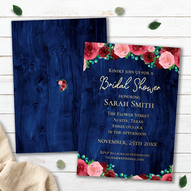 Navy  Burgundy Gold Watercolor Bridal Shower (Creator Uploaded)