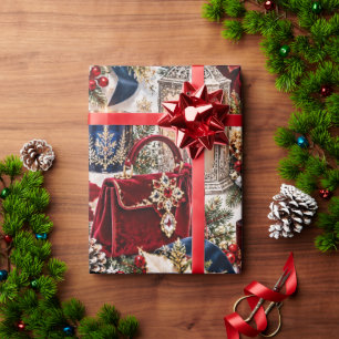 Navy Burgundy Luxury Christmas Wrapping Paper