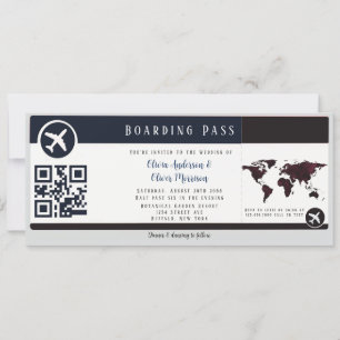 Navy Burgundy Map Boarding Pass Wedding Invitation