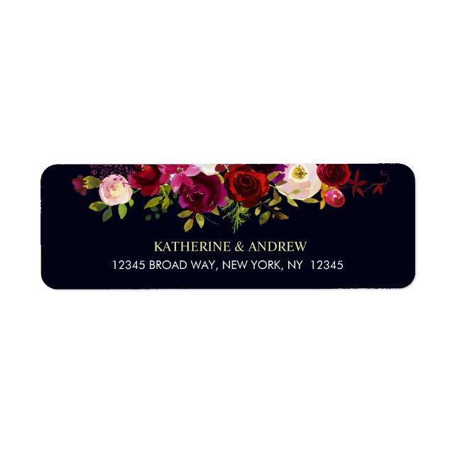 Navy Burgundy Marsala Rustic Boho Floral Address (Front)