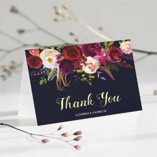Navy Burgundy Marsala Wedding Thank You Card