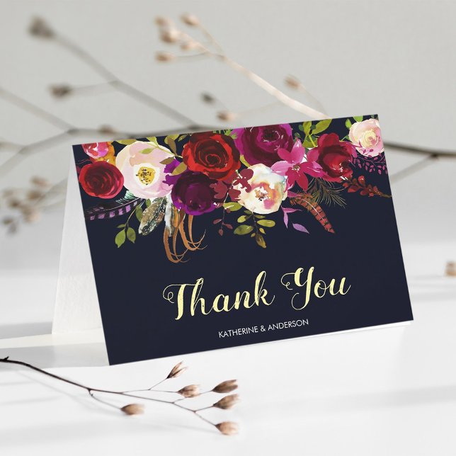 Navy Burgundy Marsala Wedding Thank You Card (Creator Uploaded)
