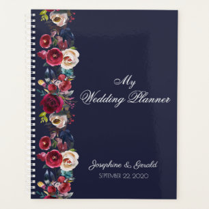 Navy Burgundy Merlot Floral Wedding Planner
