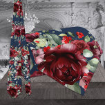 Navy Burgundy Peony Silver Sage Greenery Wedding Tie<br><div class="desc">A navy burgundy wedding neck tie featuring watercolor-painted burgundy red peonies with silvery sage greenery against a solid navy blue background.</div>