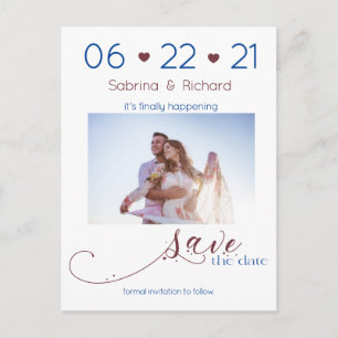 Navy Burgundy  Photo Minimalist  Save the Date Postcard