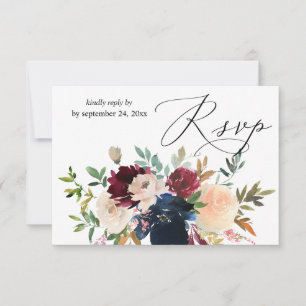Navy, Burgundy, Pink Floral with Meal RSVP Card