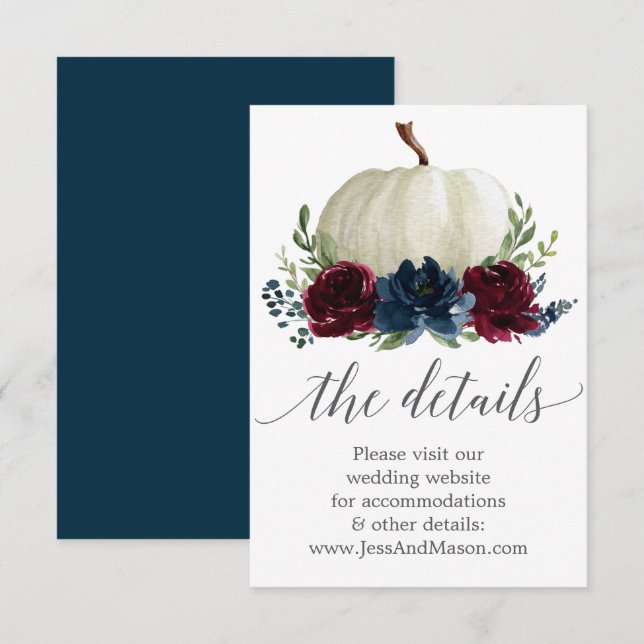 Navy Burgundy Pumpkin Wedding Website Insert Card (Front/Back)