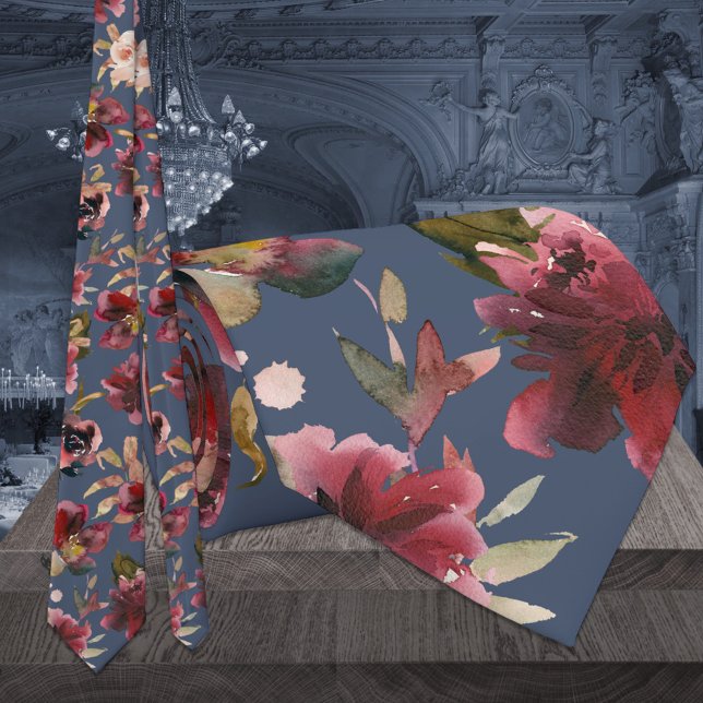 Navy Burgundy Raspberry Pink Peony Wedding Tie (Creator Uploaded)