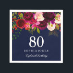 Navy & Burgundy Red Floral 80th Birthday Party Napkin<br><div class="desc">Navy & Burgundy Red Floral 80th Birthday Party

See our store for matching invitation,  Envelope and napkins
Also matching coffee mugs</div>