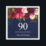 Navy & Burgundy Red Floral 90th Birthday Party Napkin<br><div class="desc">Navy & Burgundy Red Floral 90th Birthday Party

See our store for matching invitation,  Envelope and napkins
Also matching coffee mugs</div>