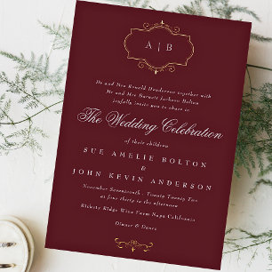 navy burgundy romantic classic monogram wedding