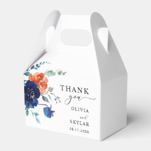 Navy Burnt Orange Elegant Floral Fall Wedding Favour Box